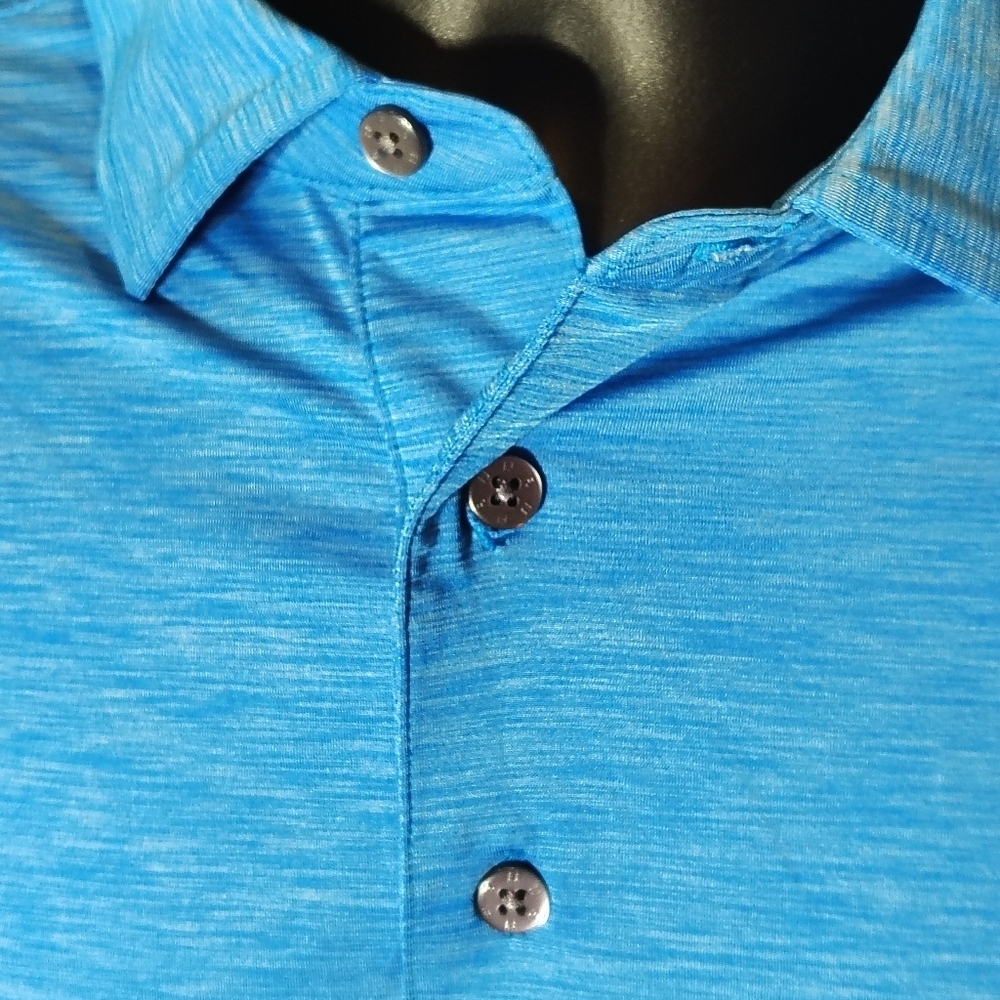 FootJoy Blue Heathered Men's Striped Polo Large Shirt Athletic Fit Golf - Picture 3 of 7